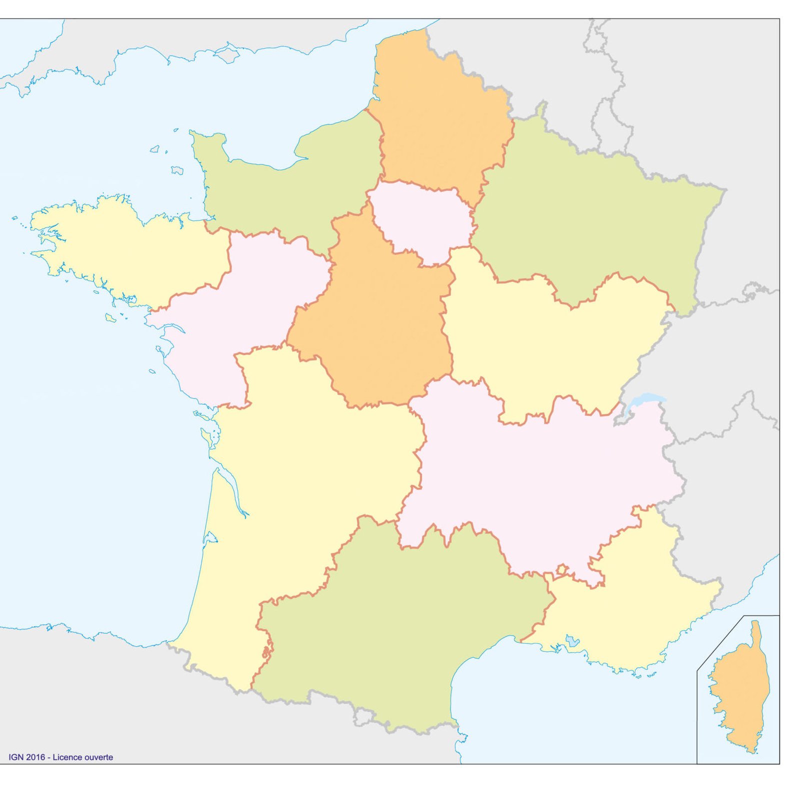 Carte – les régions de la France Métropolitaine